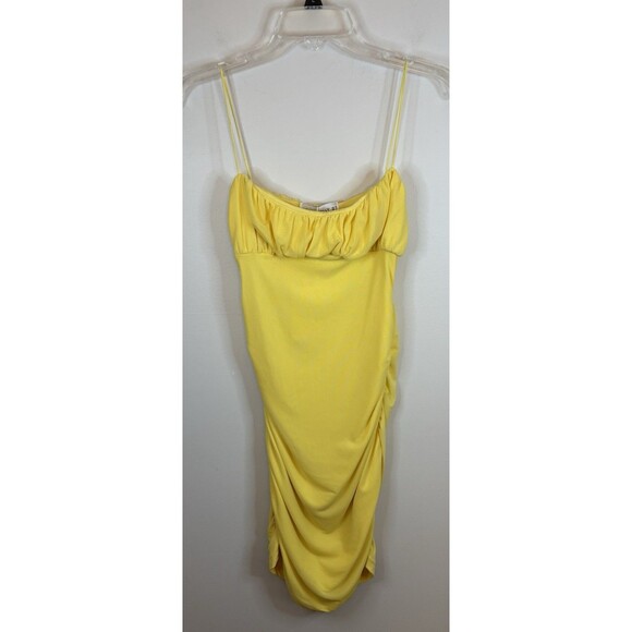 Hello Molly Dresses & Skirts - HELLO MOLLY Yellow Gathered Bust Mini Bodycon Dress Large Straps Stretch Spring